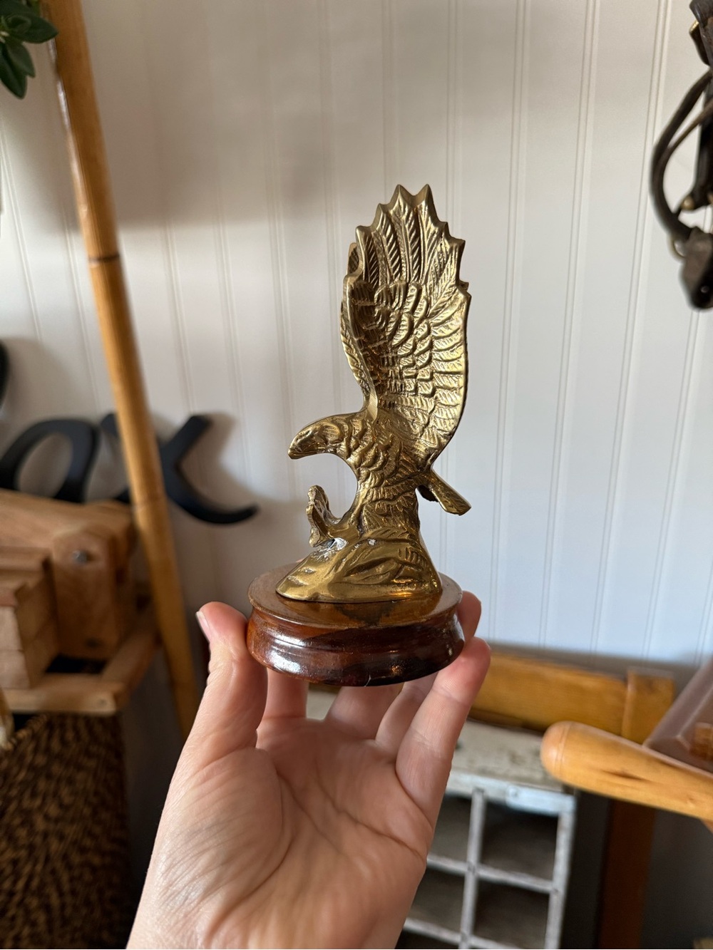 Brass Eagle Figurine on Wood Base